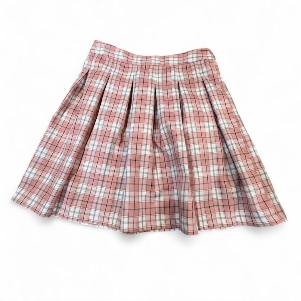 Pleated Pink Plaid Skirt